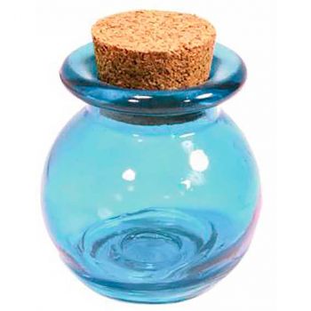 Pot dragées boule en verre bleu bouchon liège