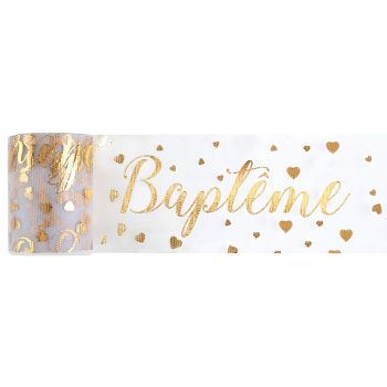Ruban tulle baptême doré 10m