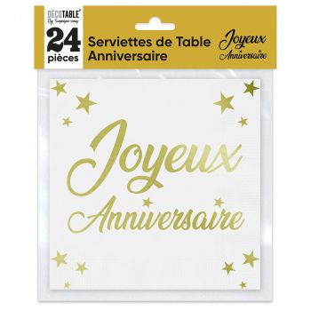 Serviette joyeux anniversaire jaune x24