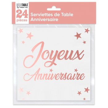 Serviette joyeux anniversaire rose gold x24