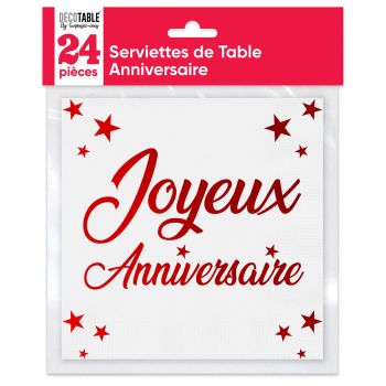 Serviette joyeux anniversaire rouge x24