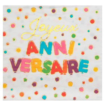 Serviettes 16.5cm anniversaire multicolore