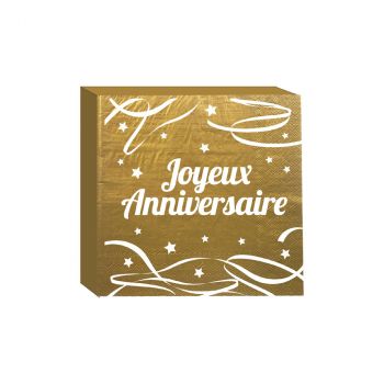 Serviettes dorées "Joyeux Anniversaire" x12