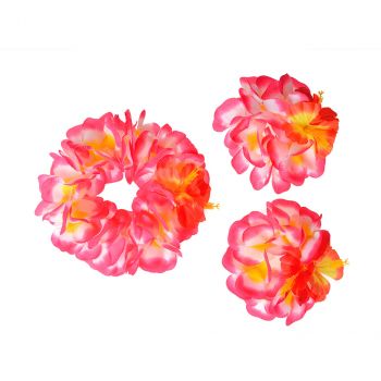 Set Hawai fleurs d'hibiscus rose