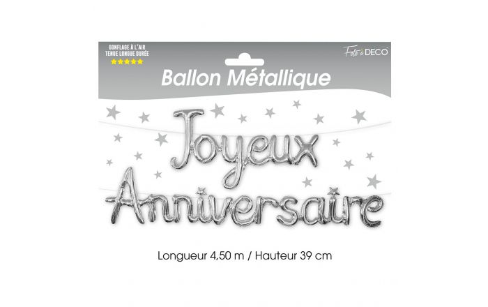 Ballon aluminium joyeux anniversaire argent