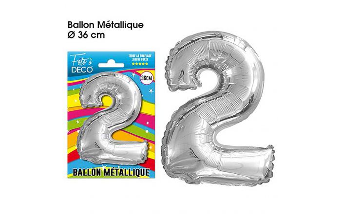 Ballon 36 cm argent chiffre 2