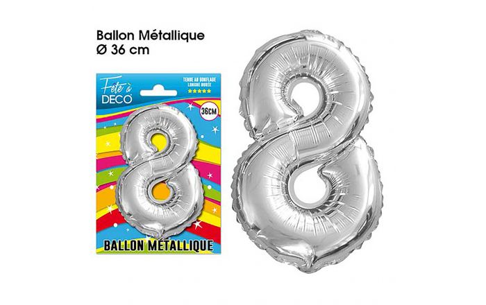 Ballon Aluminium Chiffre 8 Argent 36 cm - déco