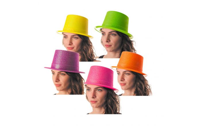 Chapeau melon vert fluo pailletté pour soirée année 80, disco, fêtes