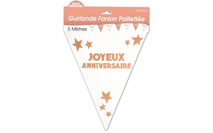 Guirlande Fanion Joyeux Anniversaire Pailletee Cuivre