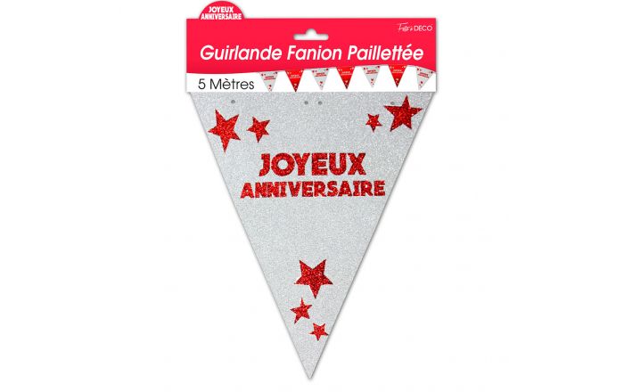 Guirlande Fanion Joyeux Anniversaire Pailletee Rouge