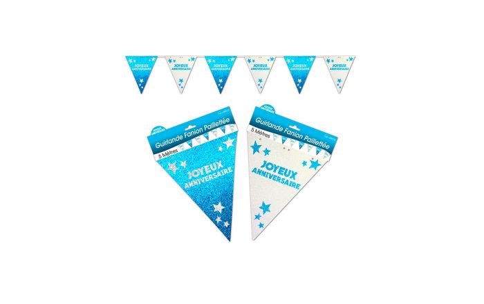Guirlande Joyeux Anniversaire Pailletee Bleu