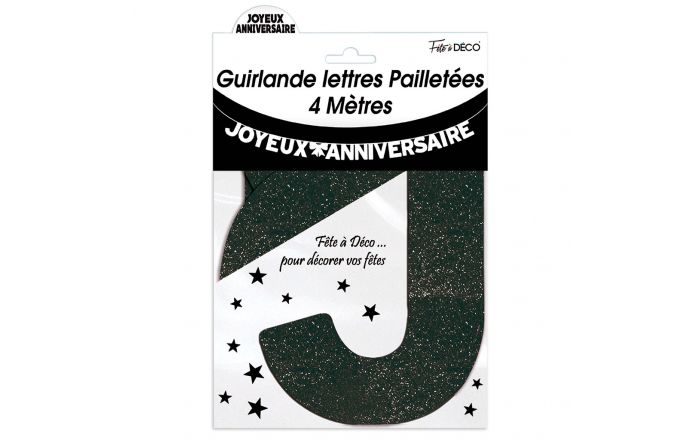Guirlande Joyeux Anniversaire Pailletee Noir 4m