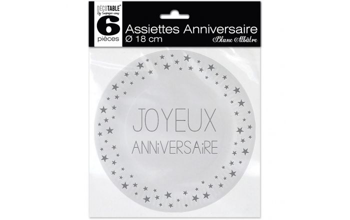 Lot De 6 Assiettes Anniversaire Blanc 18cm