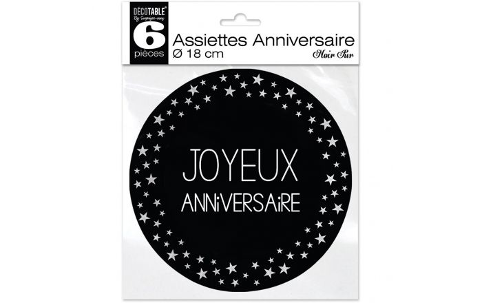 Lot De 6 Assiettes Anniversaire Noir 18cm