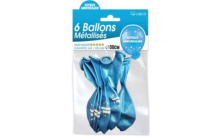 Lot De 6 Ballons Joyeux Anniversaire Bleu