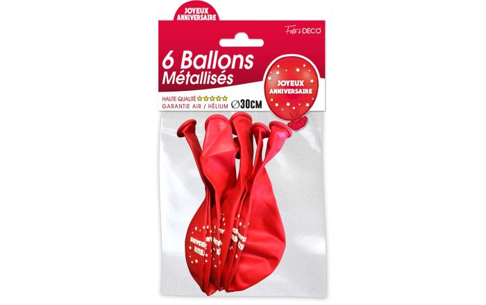 Lot De 6 Ballons Latex Joyeux Anniversaire Rouge
