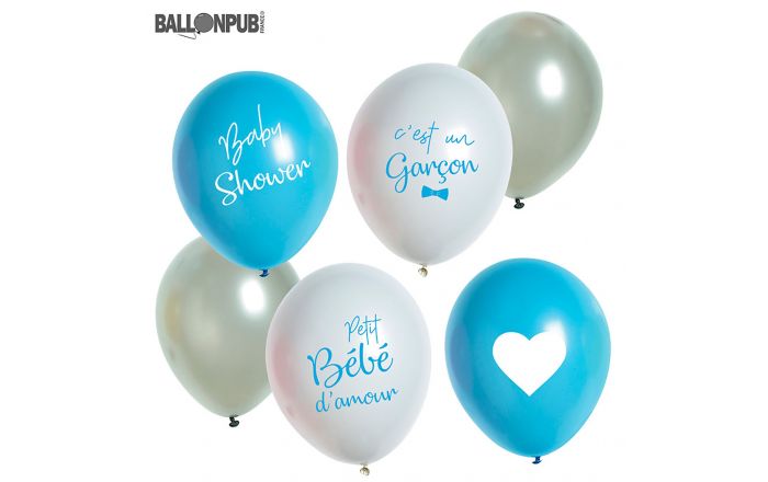 Lot de 6 ballons latex naissance garçon 33cm