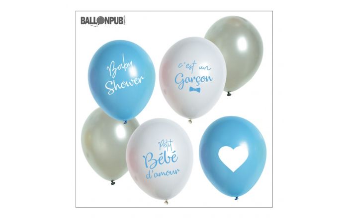 Lot de 6 ballons latex naissance garçon 33cm