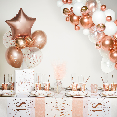 Ballon latex joyeux anniversaire x6 rose gold